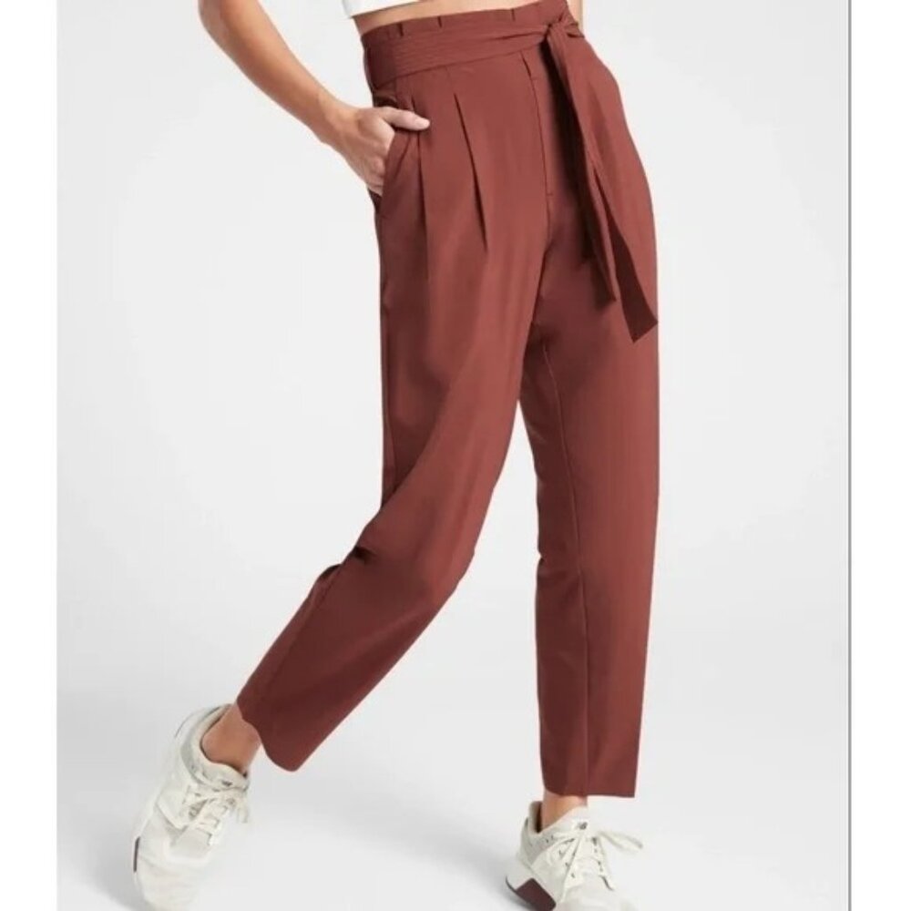 Athleta Skyline Pant II Reddish-Brown Tapered Fit With Tie Waist Size 6P